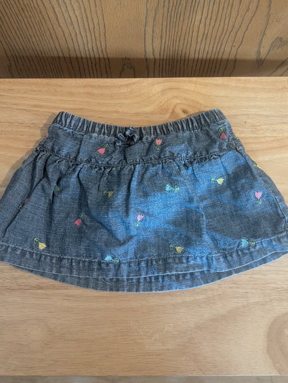 Old Navy Floral Tulip Embroidered Denim Skirt Built In Diaper Cover 12-18 Months